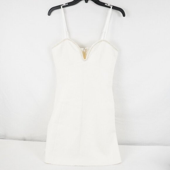 Abercrombie & Fitch Faux Pearl Trim Mini Dress in White Size Medium Tall - NWT - Picture 2 of 9